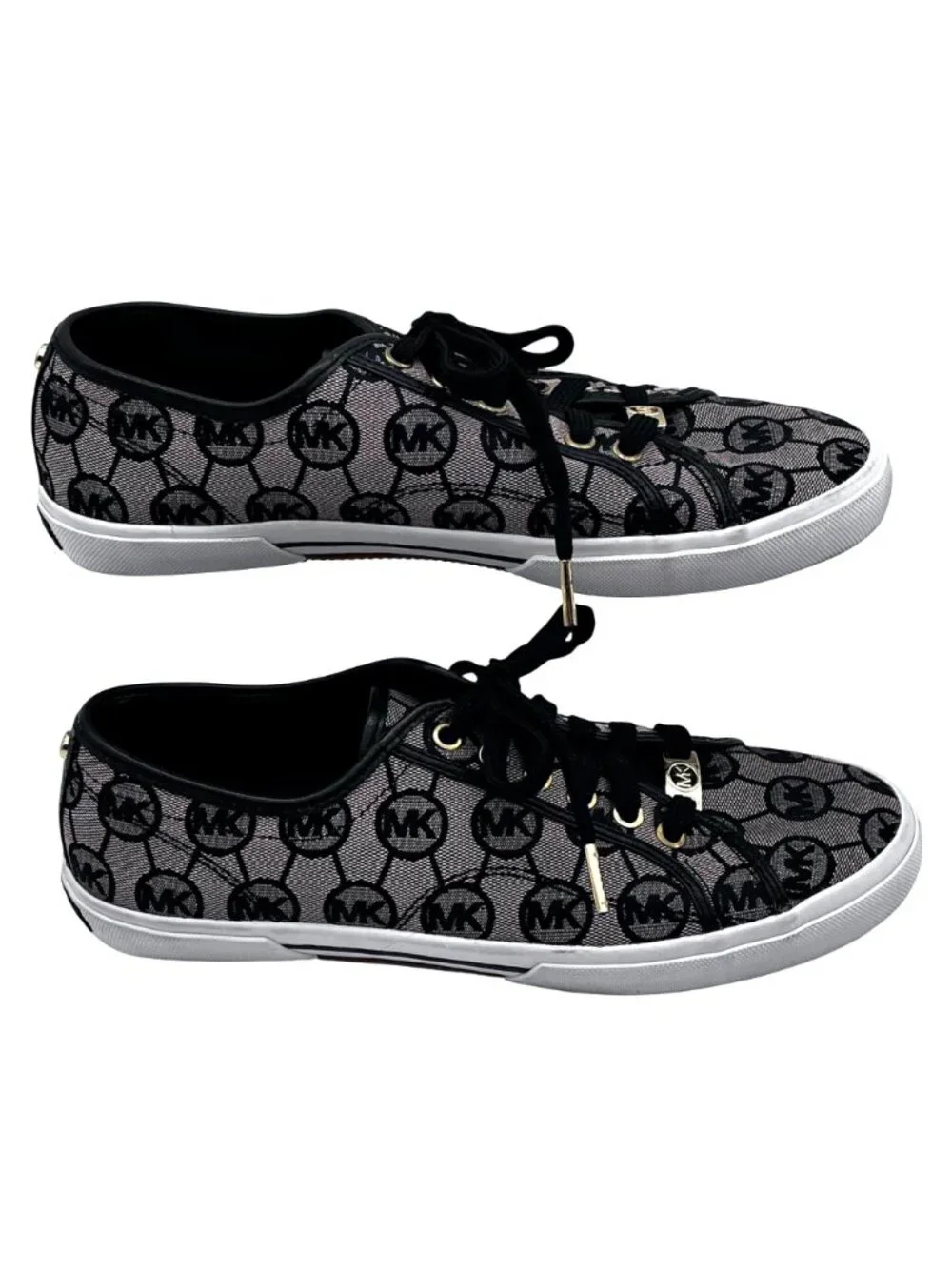 Michael Kors MK Boerum Lace-Up Sneakers Womens Size 10M Black Monogram Jacquard - Picture 8 of 15